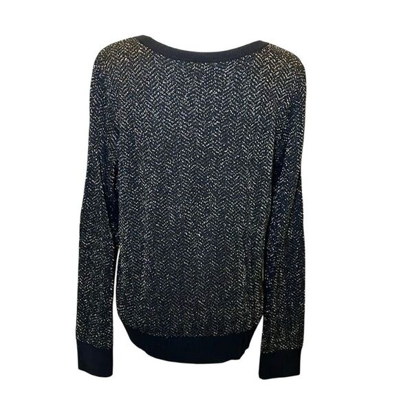 Ann Taylor Pullover Sweater Metallic Shimmer Crewneck Black Long Sleeve L - Picture 4 of 8
